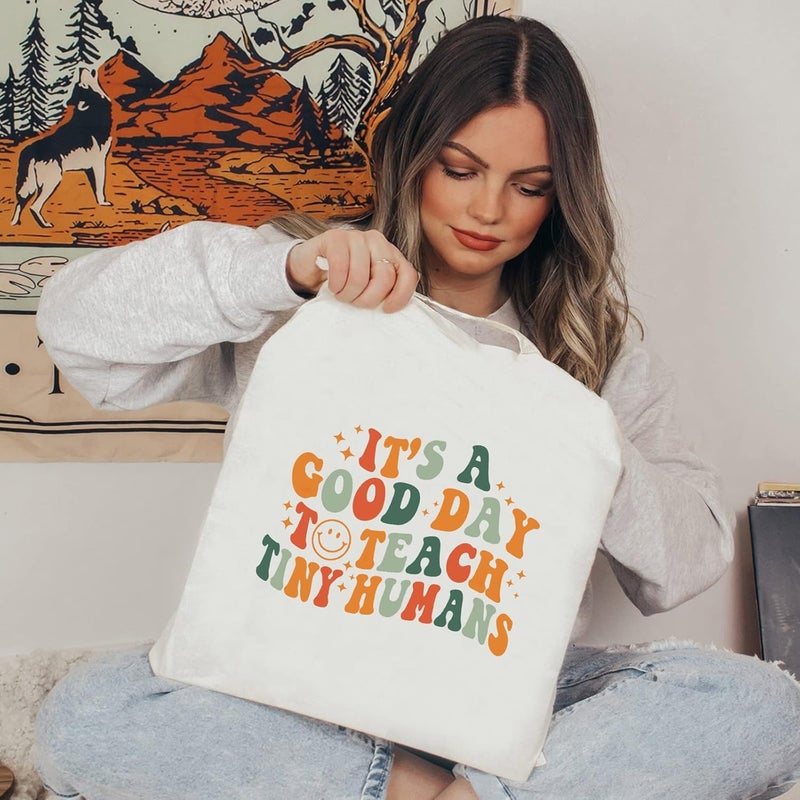 Kimoli Teacher Appreciation Gifts School Canvas Tote Bags Aesthetic Travel Beach Bag Summer Reusable Grocery Shopping Bag - Image 2